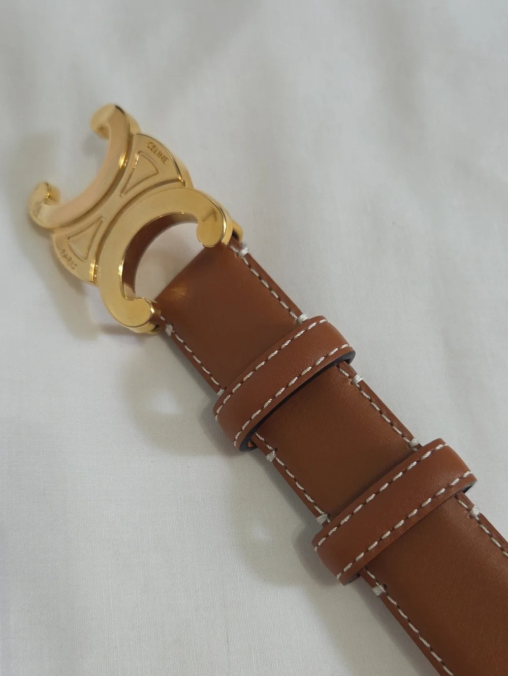 Celine Triomphe Belt Camel Brown Leather 85cm